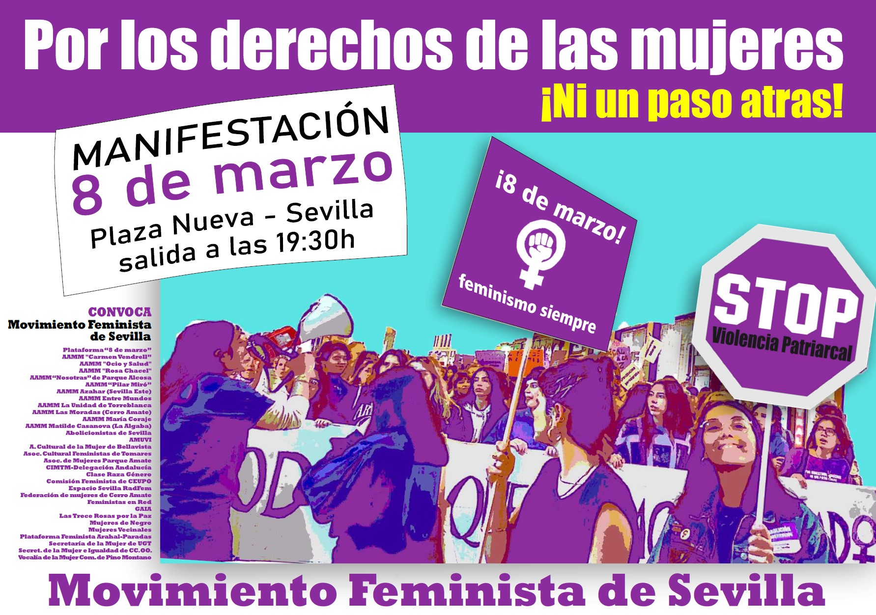 Manifestación 8 de marzo Por los derechos de las mujeres ¡ni un paso atrás!